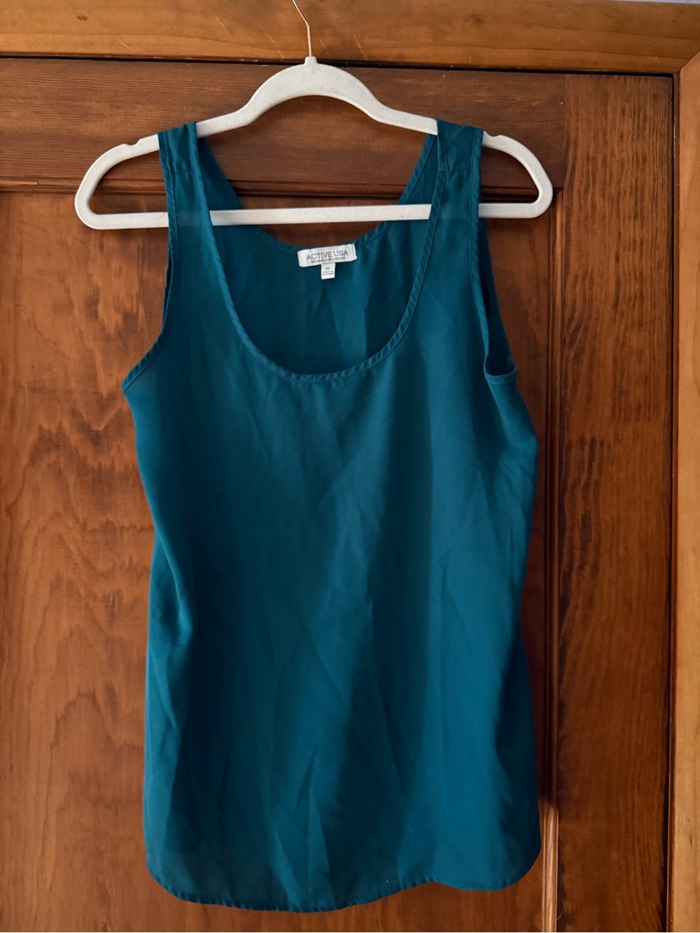 Active USA Teal Blue Scoop Neck Tank Top - Women's